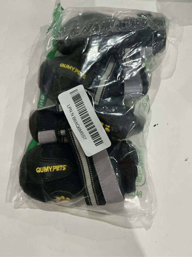 Condition photo showing Good Condition for qumy dog shoes for large dogs, medium dog boots & paw protectors for winter snowy day, summer hot pavement, water-resistant in rainy weather, outdoor walking, indoor hardfloors skid-resistant sole black size 2: 1.9''x2.4''(w*l) (pack of 4)