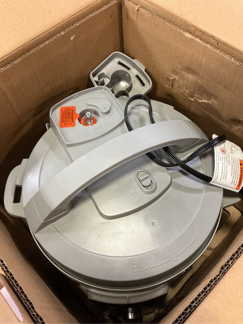 Condition photo showing As Is for instant pot, 8-quart whisper quiet 9-in-1 electric pressure cooker, slow rice cooker, steamer, sauté, yogurt maker, warmer & sterilizer, app with over 800 recipes, stainless steel, duo plus 8 quarts