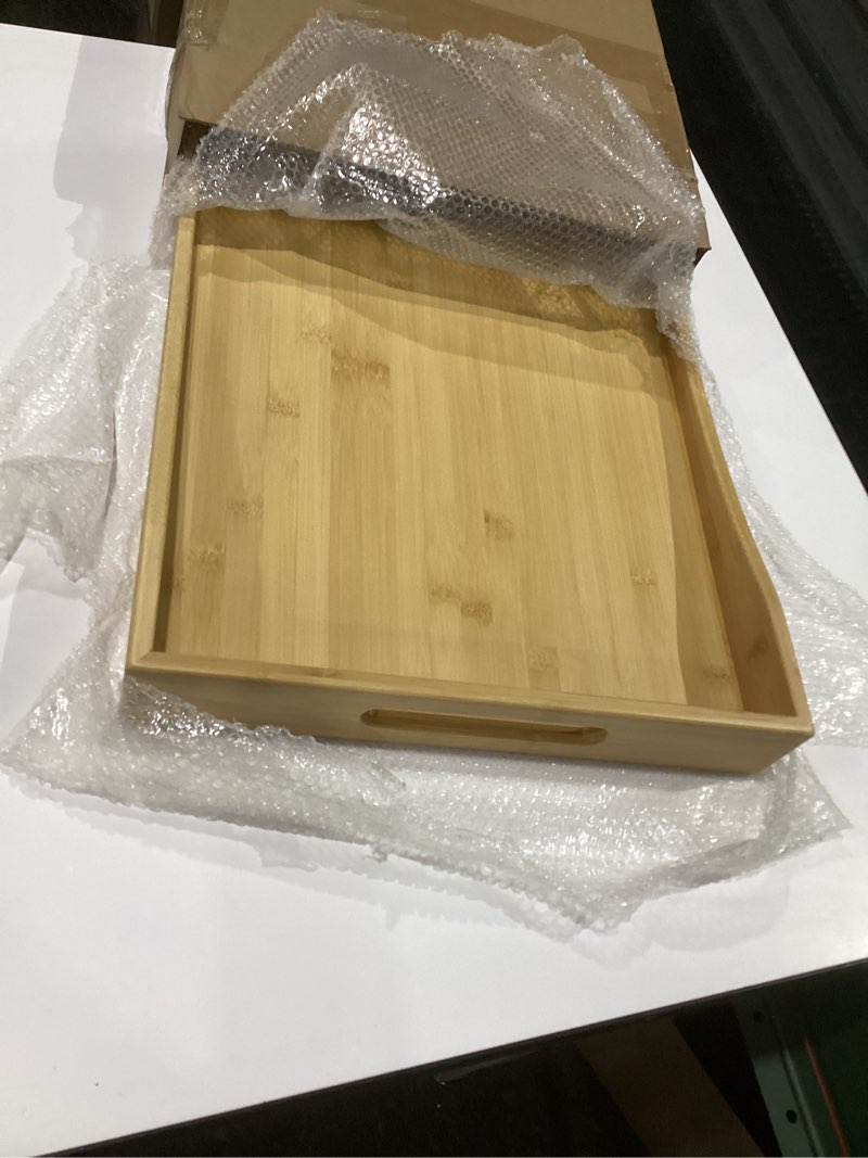 Condition photo showing Good Condition for gobam bamboo extra large ottoman tray, 26 x 15 inches - wooden tray for dining table & parties, serving tray with handles for food, cheese, snacks, tea, coffee & wine natural 26" x 15" x 2.4"