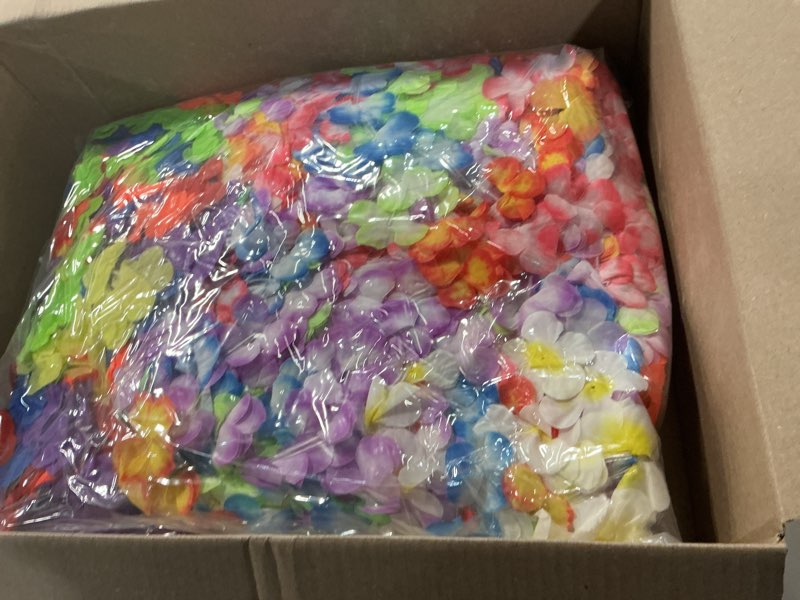 Condition photo showing New/Like New for 200pcs hawaiian leis bulk, colorful luau party decorations silk flower leis necklace, tropical hawaiian bulk hula dance party decor, hawaiian flower leis summer beach pool party decorations supplies hawaiian 200pcs