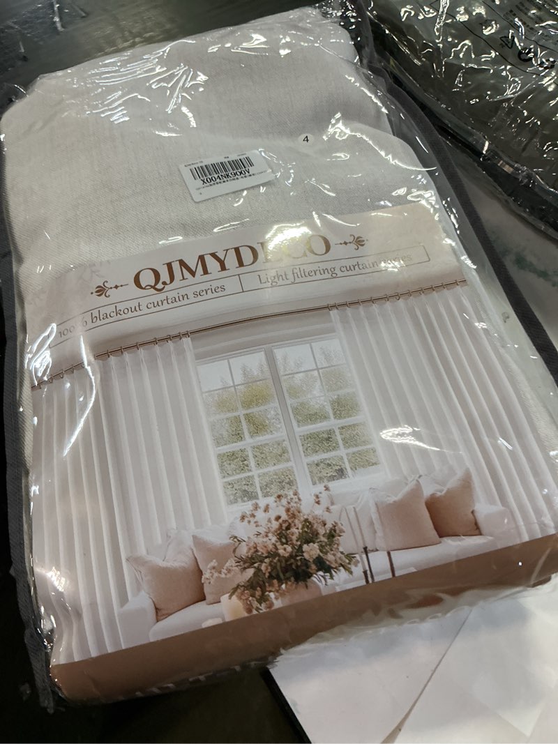 Condition photo showing New/Like New for Extra Long Linen Curtains 132 Length, Modern Semi Sheer Light Filtering Privacy Heavy Curtain for Living Room 2 Panels Set with Ceiling Track Pleated Large Window Drapes 11ft Long Off Beige White Beigewhite 52"W x 132"L (Pack of 2)