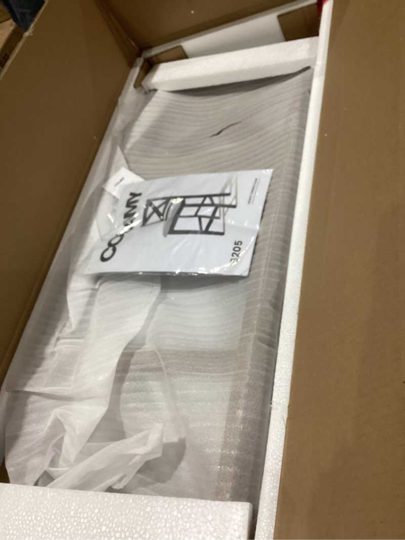 Condition photo showing Good Condition for COLAMY Upholstered Counter Height Bar Stools Set of 4, Modern Kitchen Island Barstools Chairs with Cross Back and Wood Legs for Dining Room Bar, Light Brown Wash Set of 4 Light Brown Wash