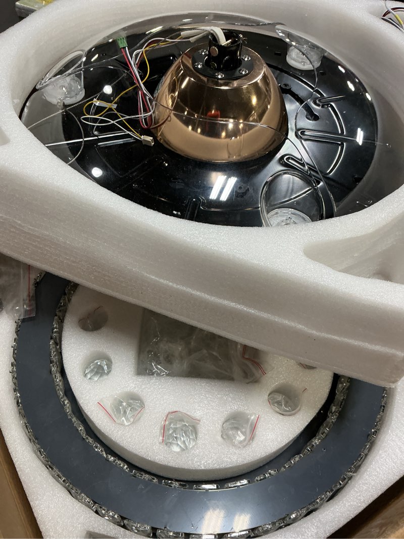 Condition photo showing Good Condition for finktonglan 36" gold crystal flush mount fandelier ceiling fan with light, retractable blades, dimmable 72w led, remote & app control, quiet reversible motor, 6 speeds for bedroom/living room gold-36"