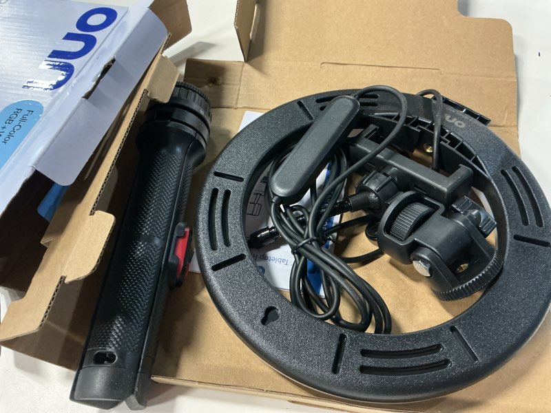 Condition photo showing Good Condition for onn led rgb ring light with tripod stand, adjustable height, phone holder & bluetooth remote for selfies, tiktok, youtube, zoom, and makeup