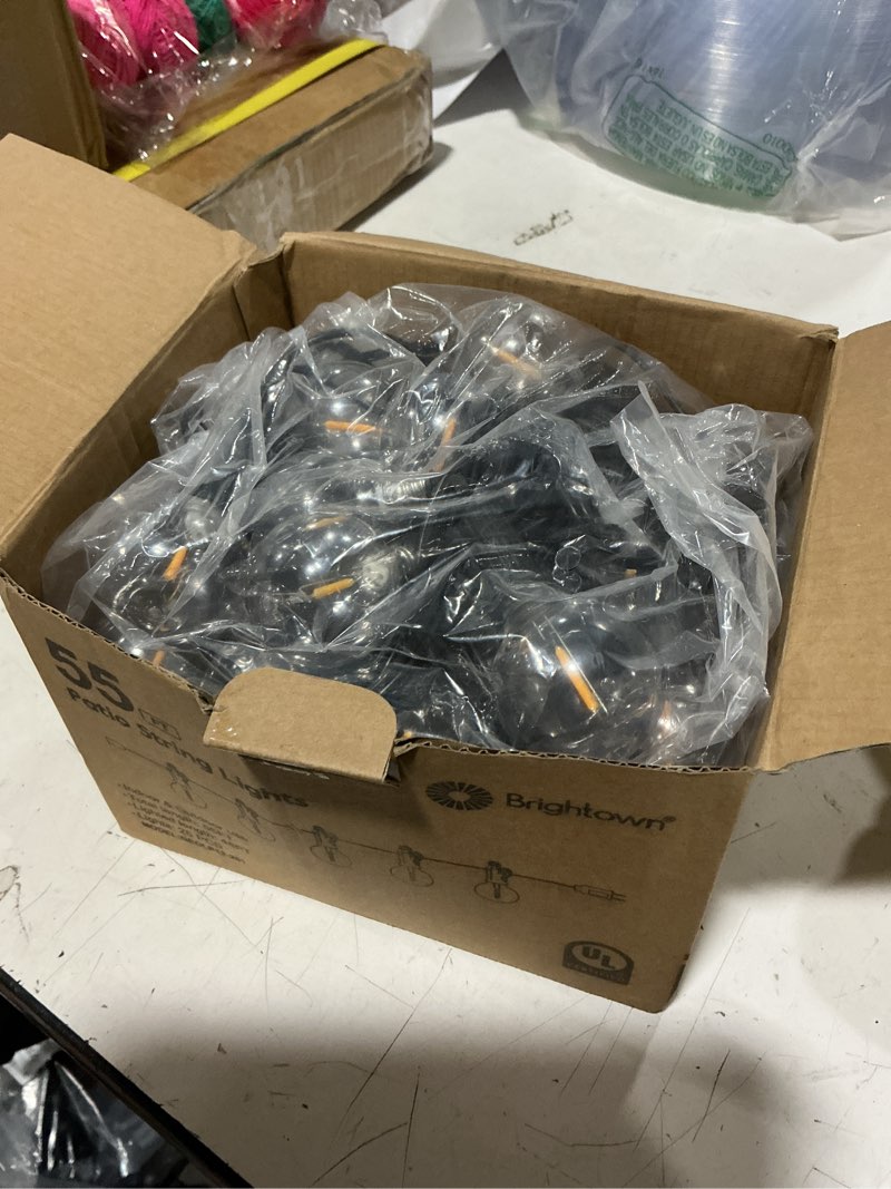 Condition photo showing New/Like New for brightown outdoor string lights, 50ft 25 g40 bulbs shatterproof patio lights, ip65 waterproof dimmable hanging connectable globe led outdoor lights for backyard, bistro, porch, deck, balcony black 50ft - 25 bulbs (pack of 1)