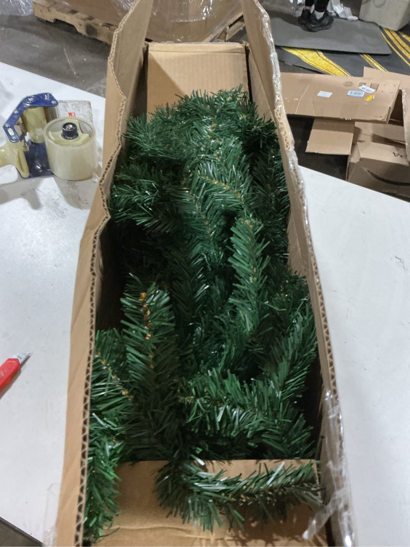 Condition photo showing As Is for Decoway 6FT Artificial Christmas Tree: Unlit Green Xmas Pine with Pinecones and Metal Stand for Indoor - Holiday Decoration for Porch Living Room Easy Assembly