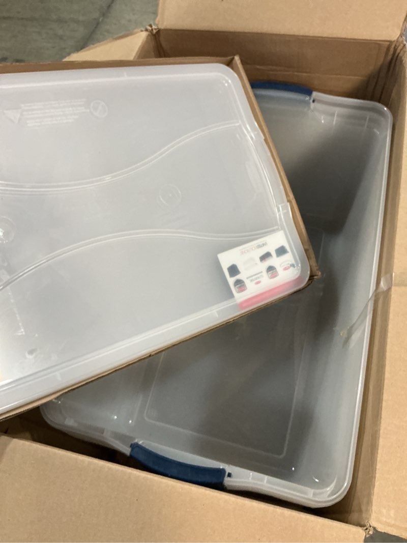 Condition photo showing Good Condition for rubbermaid cleverstore 95 qt clear storage bins with lids, 4-pack, stackable, bpa-free, made in usa 95 qt - 4 pack