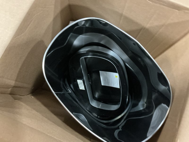 Condition photo showing As Is for bestoffice | 13 gallon trash can with lid | automatic touchless garbage can | odor control | modern oval design | easy to clean | stainless steel | fits any kitchen, bathroom, office or home stainless steel stainless steel