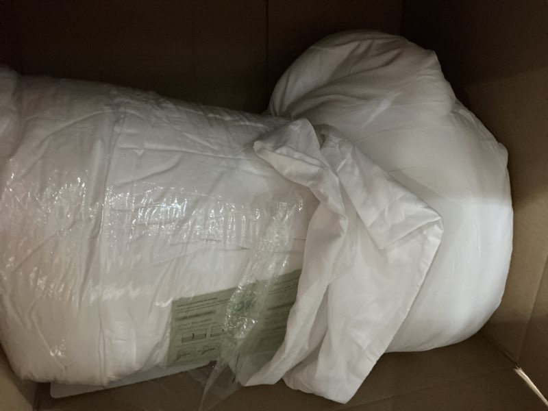 Condition photo showing As Is for litanika white comforters oversized king size, 3 pieces lightweight solid bedding comforter set, all season fluffy bed set (120x98in comforter & 2 pillowcases) bright white oversized king