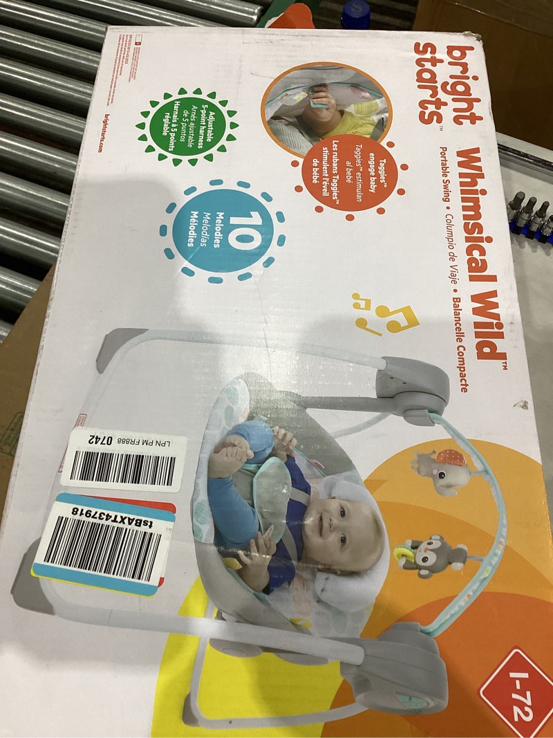 Condition photo showing Good Condition for Bright Starts Portable Automatic 6-Speed Baby Swing with Adaptable Speed, Taggies, Music, Removable-Toy-Bar, 0-9 Months 6-20 lbs (Whimsical Wild)