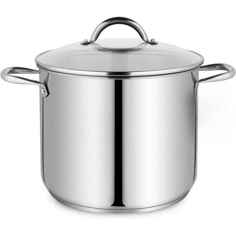20-quart stainless steel stockpot w/tempered glass see-through lid - simmering delicious soups stews & induction cooking - exceptional heat distribution - heavy-duty & food-grade