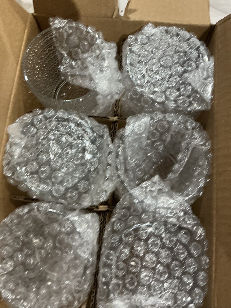 Condition photo showing Good Condition for cocktail glasses 10 oz hobnail drinking glasses set of 6, vintage glassware, textured glass cups bubble glasses water glasses old fashion jupiter glasses set, clear