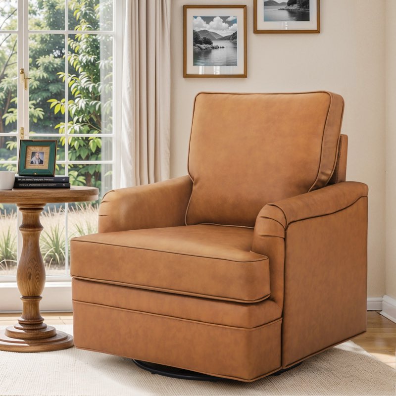 Genuine Leather Swivel Accent Chair