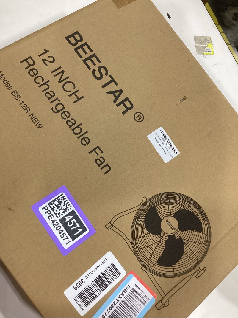 Condition photo showing New/Like New for beestar rechargeable floor fan, 12-speed battery operated, 15600mah, 48-hour runtime, 360° tilt, metal blade (12 inch)