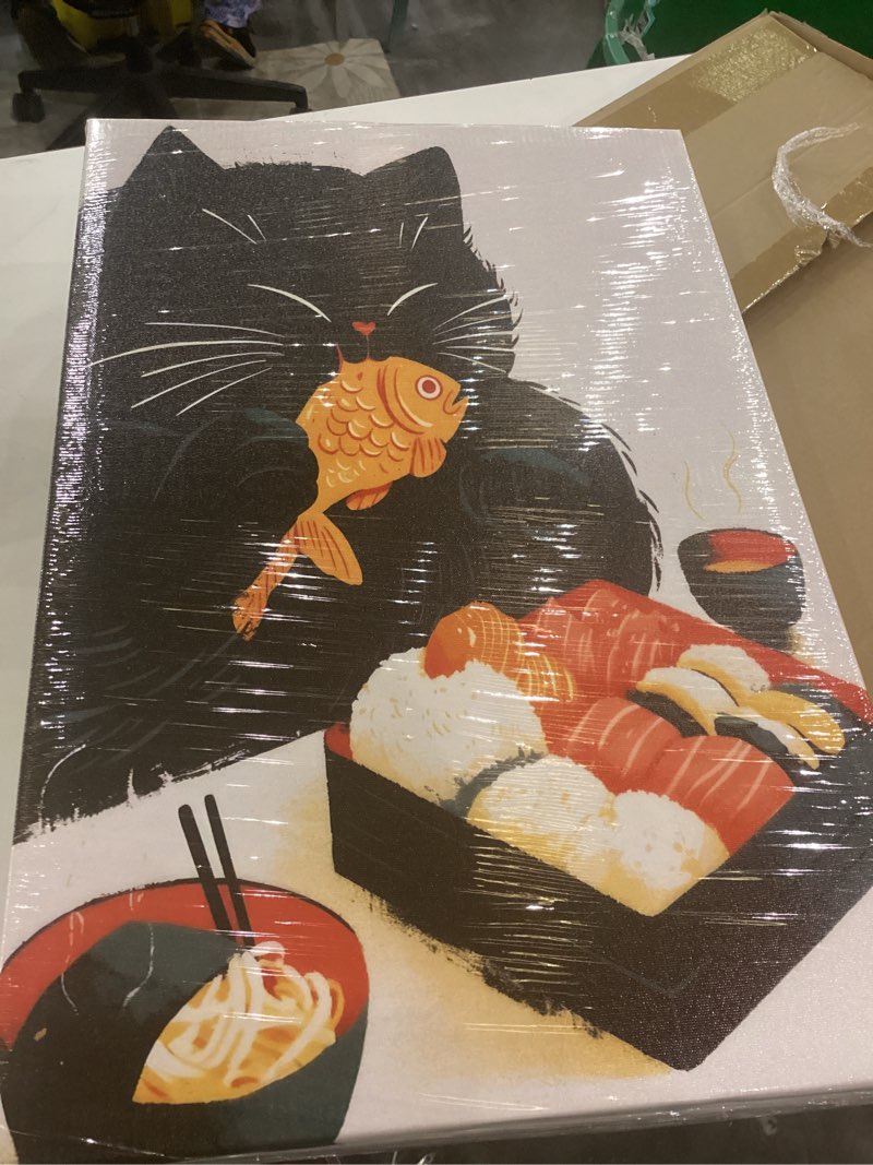 Japanese Ramen Black Cat Canvas Wall Art Set of 3 Cute Cats Eat Noodle Sushi Wall Decor Pictures Tok