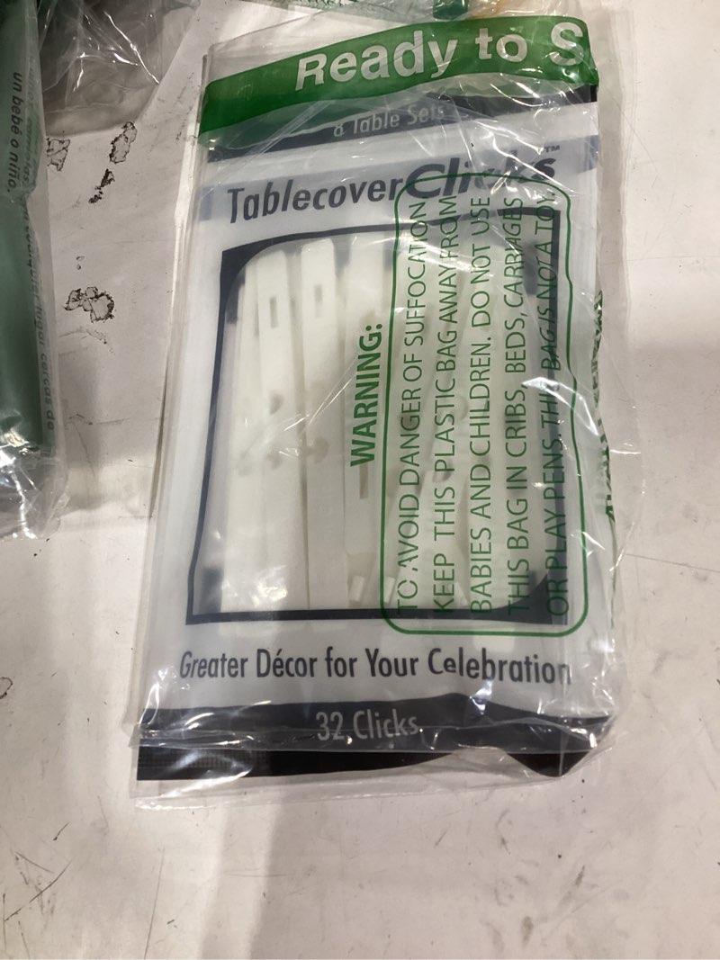 Condition photo showing As Is for 32 pack of reusable tablecloth/table-cover clips – great for disposable plastic table covers – celebration/party table décor