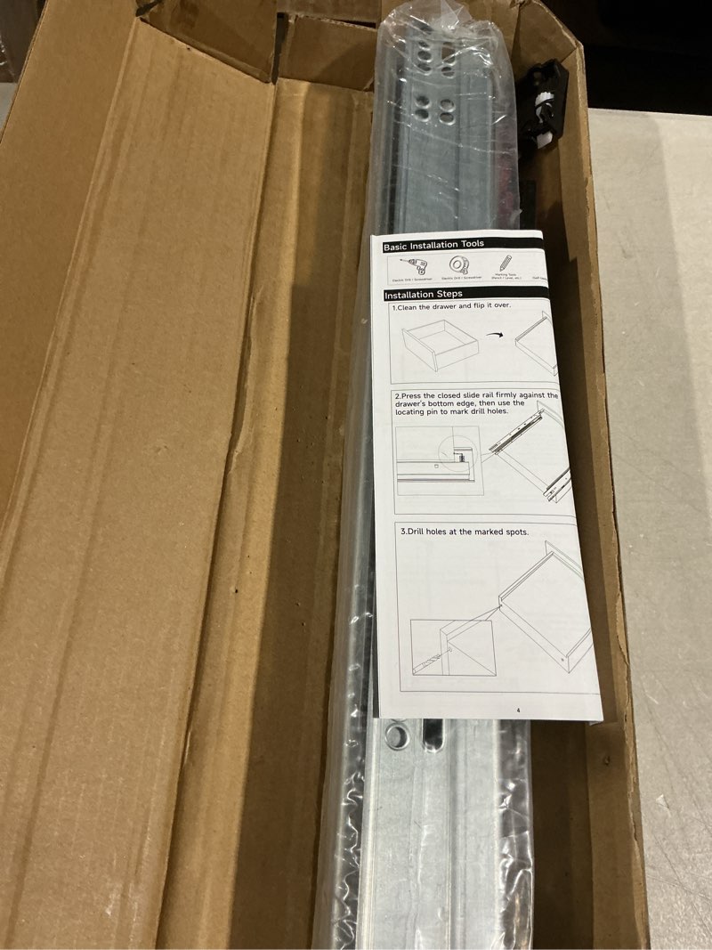 Condition photo showing Good Condition for Soft Close Bottom Mount Drawer Slides 18 Inch Rails with Rear mounting Bracket Locking Devices Screws for Face Frame Or Frameless Application?18 inch, 1 Pair? 18 Inch 1 Pair