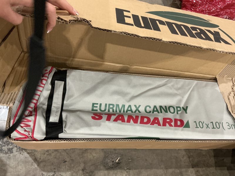 Condition photo showing Good Condition for eurmax usa standard 10x10ft patio pop up canopy tent for outdoor events commercial instant canopies with heavy duty roller bag,bonus 4 canopy sand bags (white) white 10x10