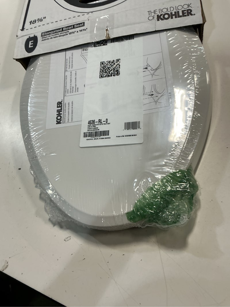Condition photo showing New/Like New for kohler 4636-rl-0 cachet readylatch elongated toilet seat slow close, soft close toilet seat quiet lid, contoured grip-tight bumpers installation hardware, apartment essentials, white white elongated ready latch