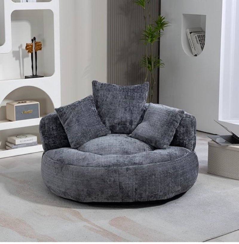 giant bean bag chair with memory foam filler oversized bean bag chairs couch with 3 pillows for adults and kids single lazy sofa lounger floor chair for living room, bedroom (grey)