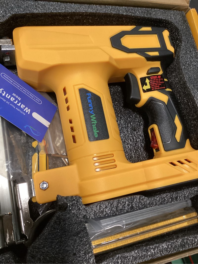 Condition photo showing New/Like New for 18 gauge brad nailer/narrow crown stapler compatible with dewalt 20v max battery(no battery) 2 in 1 cordless nail gun with 1000 nails and 1000 staples for home improvement, diy and woodworking yellow