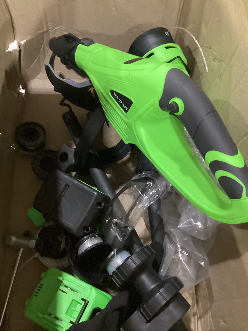Condition photo showing Good Condition for 20v electric weed wacker edger lawn tool, battery powered weed eater 12-inch cordless string trimmer grass trimmer lightweight yard tools for garden, lawn mower cutter 2.0ah battery and charger green