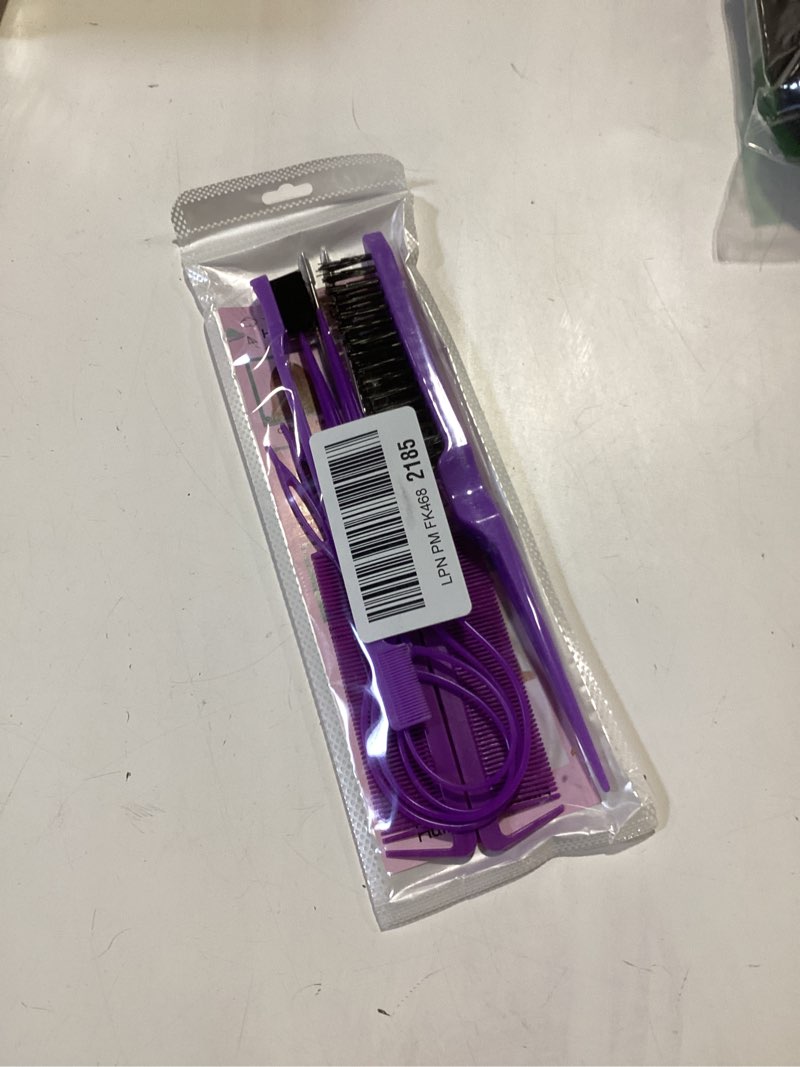Condition photo showing New/Like New for ZVOREL 8Pcs Hair Brushes Set with 4Pcs Topsy Hair Tail Tools 1Pcs Bristle Teasing Hair Brush 1Pcs Edge Control Brush 2Pcs Metal Pin Rat Tail Combs for Woman Girl Hair Styling,Edge&Back Brushing purple