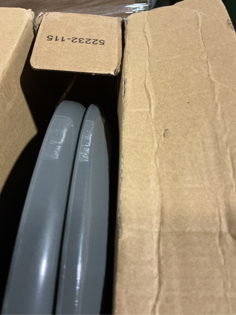 Condition photo showing As Is for round toilet seat, 16.5inch, soft close quiet, no alam, standard round universal size, pp material safe and easy clean, dark grey dark grey round 16.5inch