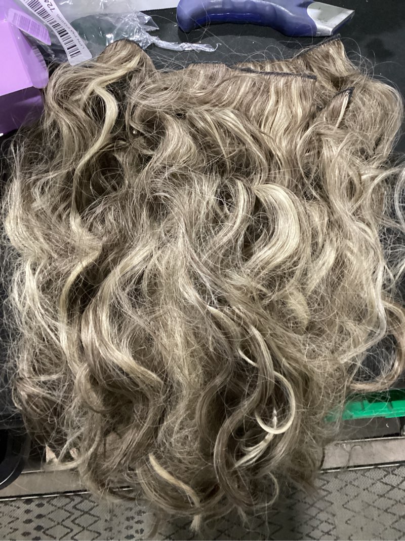 Condition photo showing As Is for (product similar) clip in long wavy hair extension 24 inch light brown with ash blonde clip in hair extensions 4pcs potein synthetic fiber thick hairpieces double weft curly clip on hair extensions for girls light brown with ash blonde 24 inch