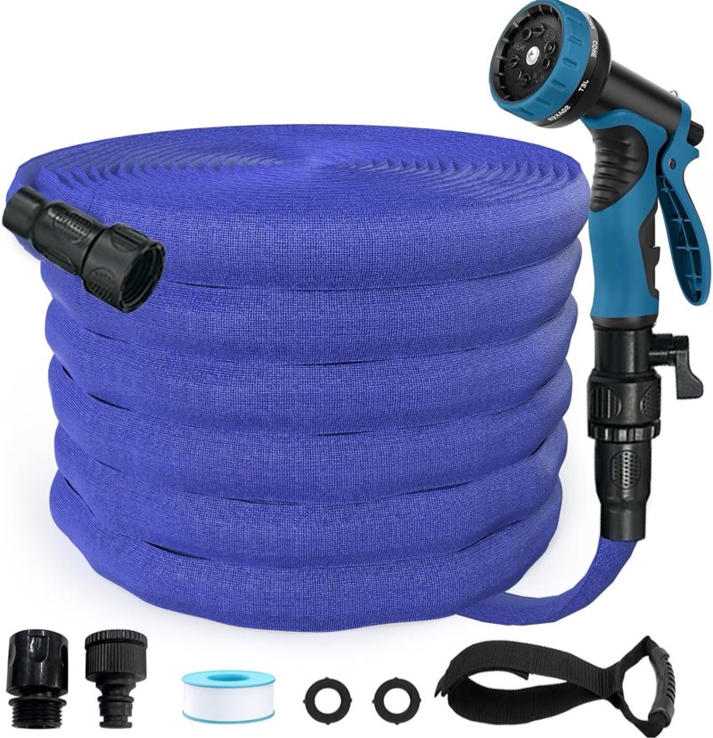 Garden Hose, 2025 Upgraded Non-Expanding Water Hose Sturdy & Lightweight 3/4 Hose, No-Kink, Tough & Flexible Water Pipe, Crush-Proof for Yard, Lawn, Outdoor, Car Wash (Blue, 75FT)