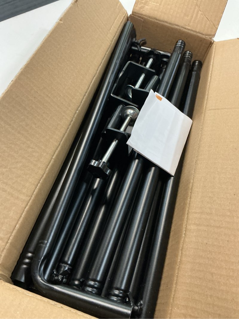 Condition photo showing As Is for over the table rod stand with clamps adjustable 31"-110" length 31"-64" height, table balloon arch stand for wedding valentine engagement party, black table arch frame hanging decor rod