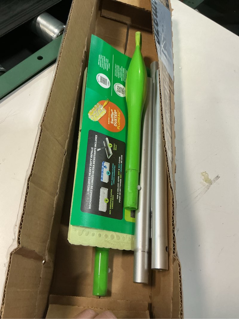 Condition photo showing As Is for Swiffer Sweep and Mop Deluxe  2-in-1 Floor Mopping and Sweeping Kit  Includes 1 Sweeper Device  5 Heavy Duty Dry Sweeping Cloths  6 Heavy Duty Wet Mopping Cloths