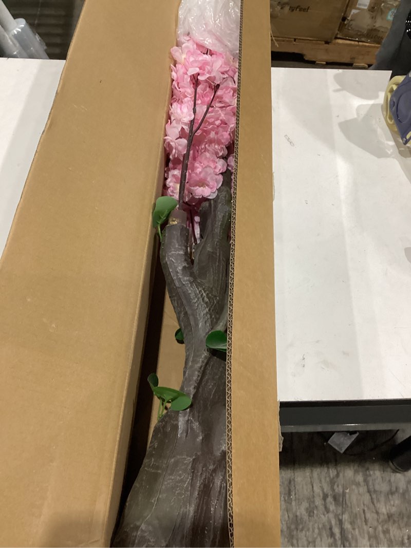 Condition photo showing As Is for artificial cherry blossom tree 6ft pink: realistic fake sakura flowers plant, lifelike silk faux tree for home living room office indoor outdoor decor, housewarming gaoqisi