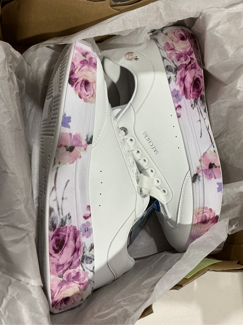 Condition photo showing New/Like New for Skechers Women's Cordova Classic-Painted Flora Sneakers 9.5 White