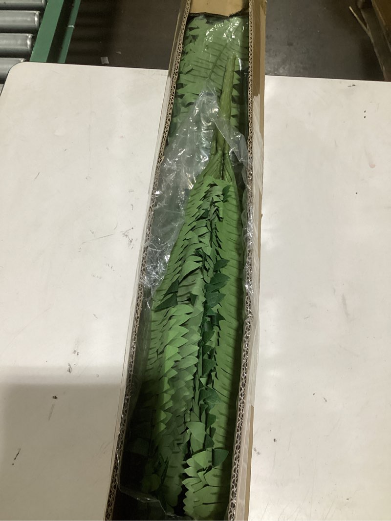 Condition photo showing Good Condition for artificial boston fern bush - set of 2 45inch fake ferns with 55 fronds, large hanging faux plants decor, uv resistant faux fern vines silk greenery for outdoor indoor, porch, farms, patio green 45"- 55 leaves