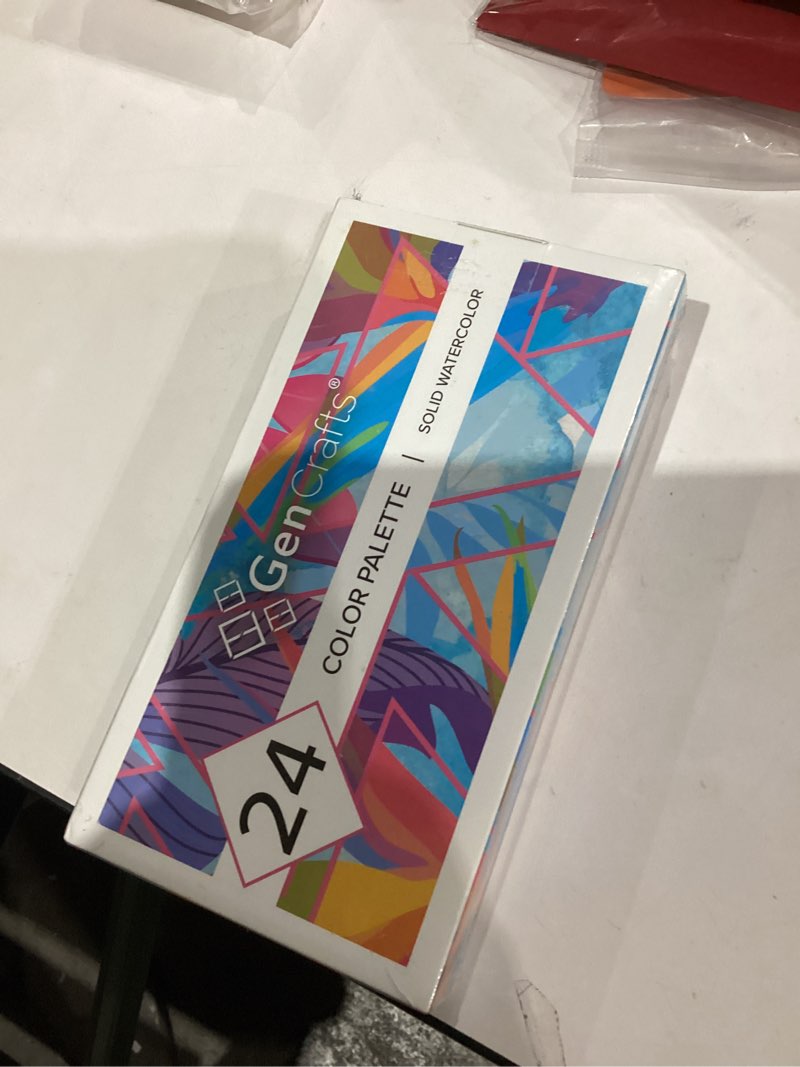 Condition photo showing New/Like New for GenCrafts Watercolor Palette with Paper Pad 24 Premium Colors - 2 Refilable Water Brush Pens - 15 Sheets of Water Color Paper - Portable Painting 24 Classic Colors