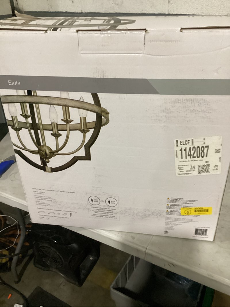 Condition photo showing As Is for kichler elula 6 -light antique steel mixed material chandelier