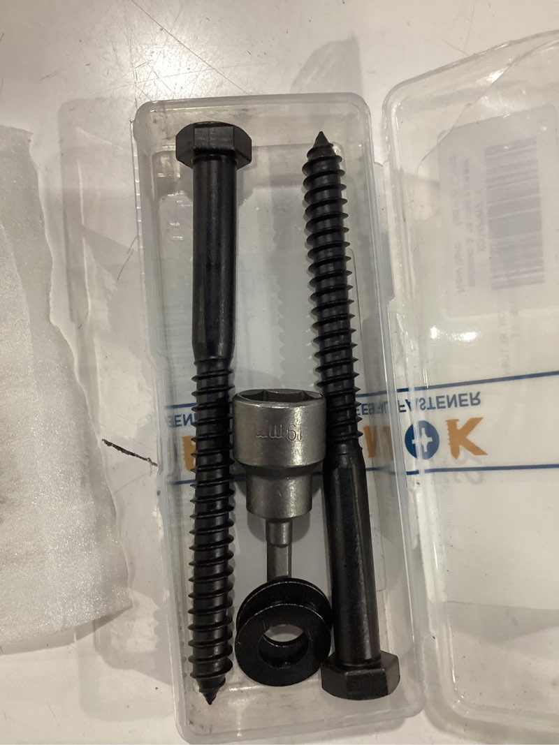 Condition photo showing As Is for 2 sets 1/2" x 6" hex head lag screws bolts with flat washers 304 stainless steel 18-8 black zinc plated heavy duty lag screw for wood 1/2x6 (2sets) black