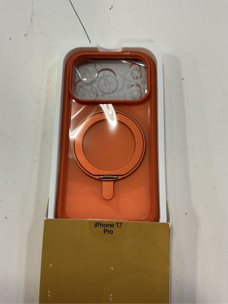 Condition photo showing Good Condition for miracase for iphone 17 pro case with 360 spin magnetic stand, full-body phone case with built-in glass screen protector & camera control, drop proof iphone 17 pro cover, orange iphone 17 pro orange