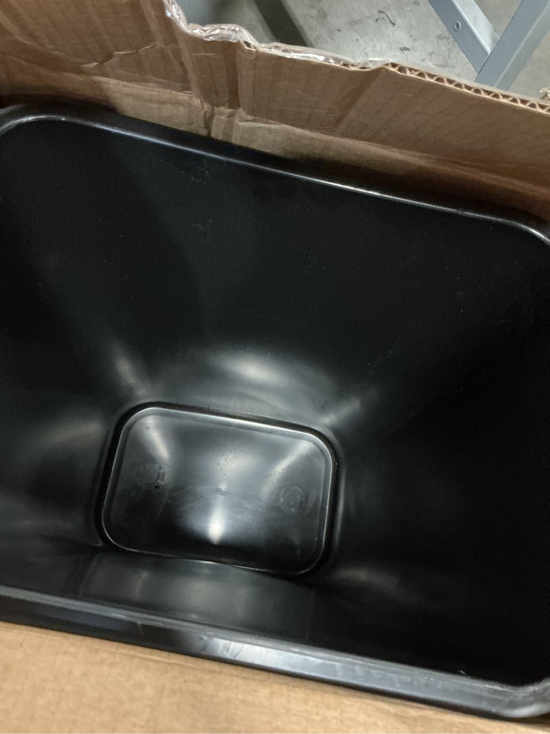 Condition photo showing As Is for rubbermaid commercial products deskside wastebasket/trash can, 10.25-gallon/41-quart, black, plastic, garbage can for home/office, fits under desk/sink/cabinet, pack of 12 10.25 gallons black 12