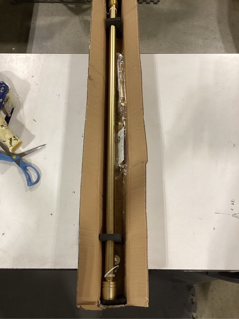 Condition photo showing Good Condition for double curtain rods 36-72 inches for windows, 1 inch diameter adjustable heavy duty drapery rod with aluminum alloy brackets and finials, modern stylish dual curtains rod, brushed gold brushed gold 36"-72"