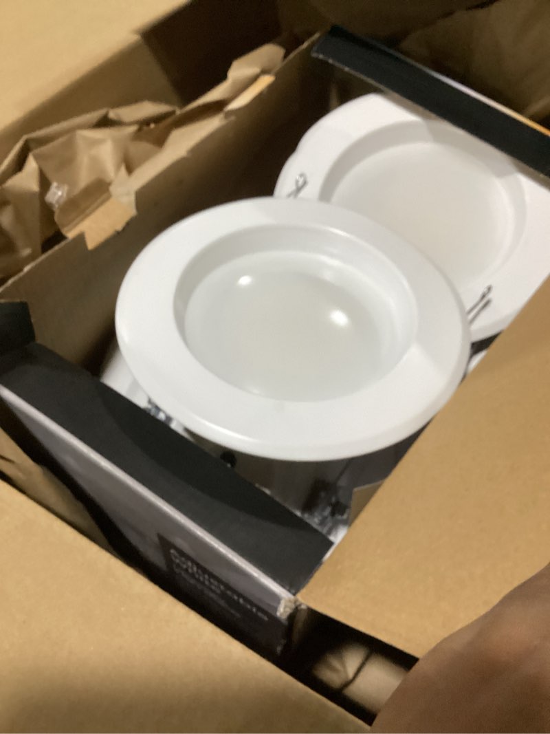 Condition photo showing As Is for feit electric led downlight retrofit kit with baffle trim, 75w equivalent, 5/6-inch dimmable recessed light, adjustable white 2700k–5000k, 90+ cri, for living, bathroom, dining & kitchen room 6 count (pack of 1) 6 way + 75w