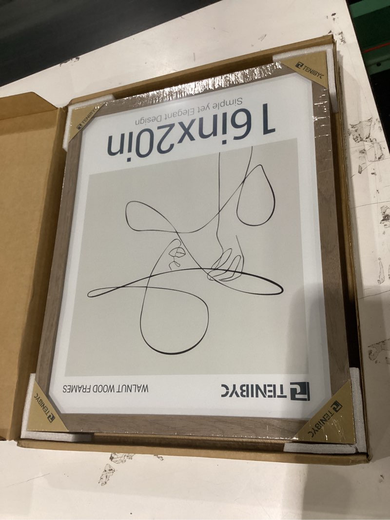 Condition photo showing New/Like New for 16x20 Poster Frame 3 Pack with HD Glass- Brown Walnut, Natural Solid Wood Picture Frame, Wall Gallery Frame 3 Pack Walnut 16 x 20