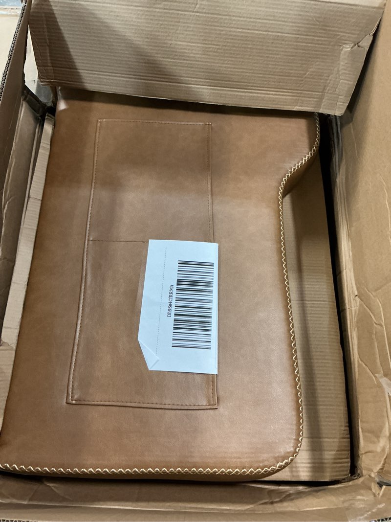 Condition photo showing Good Condition for (Incomplete)PU Leather Accent Chair Set of 2, Mid-Century Modern Living Room Armchair Sofa with Removable Cushions, Solid Wood Frame & Stitched Armrest Design, Bedroom Chair with Plastic Legs, Brown Brown Set of 2