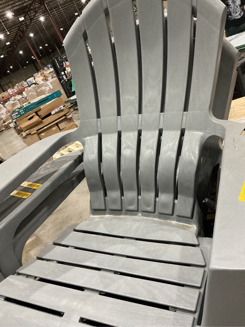 Condition photo showing As Is for adams patio stackable charcoal plastic frame stationary adirondack chair with slat seat
