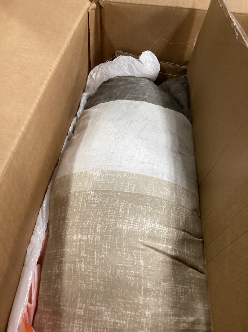 Condition photo showing Good Condition for Madison Park Essentials King Comforter Set, Bed in A Bag Comforter & Sheet Set, Modern Casual Stripes Print, All Seasons, Soft Microfiber Bedding Makeover, Matching Shams, King Taupe/Grey 7 Piece Taupe/Grey King