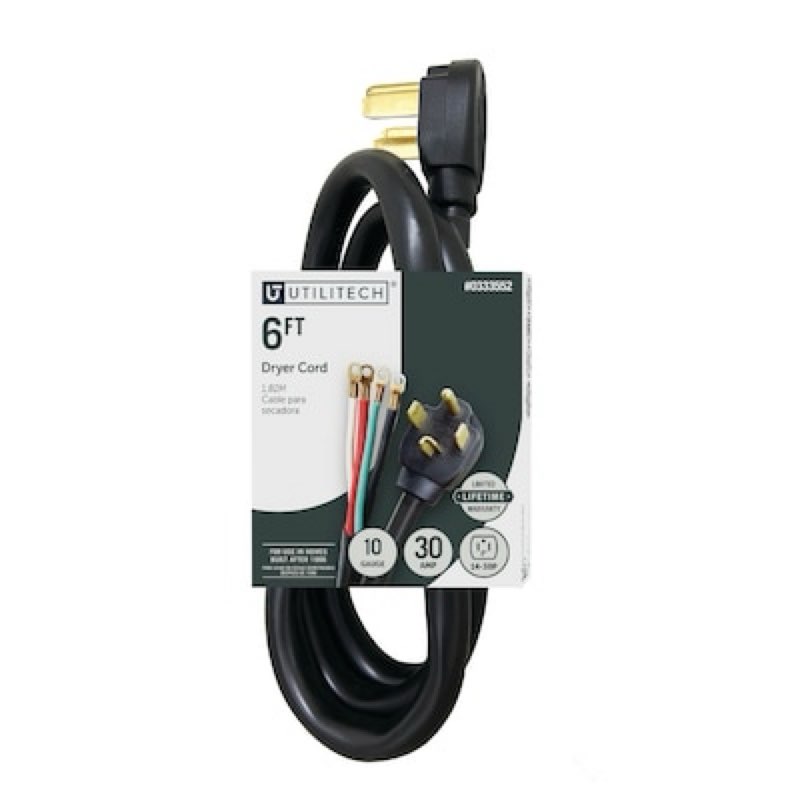 utilitech dryer cord 6-ft 30 -amp 4 -prong black dryer appliance power cord