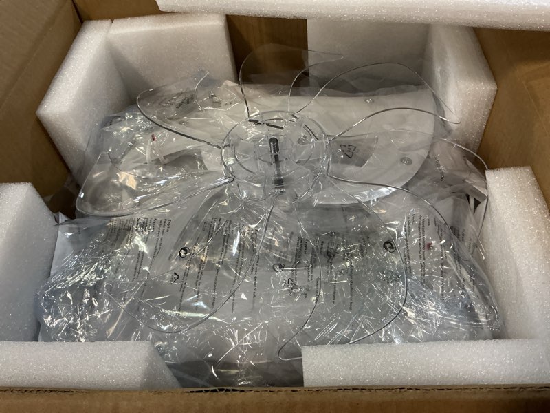 Condition photo showing As Is for 32" White Flower Ceiling Fan with Light Remote Control, Low Profile Flush Mount Ceiling Fan for Kitchen Bedroom Living Room White-32" Flower 4