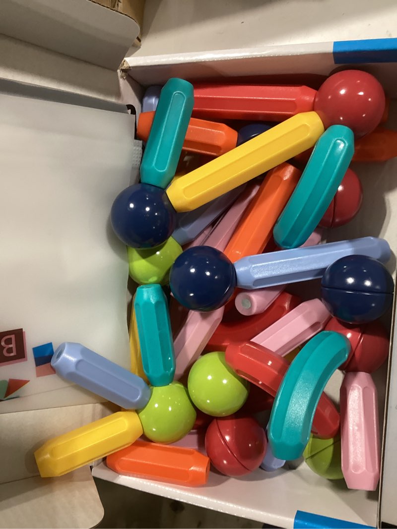 Condition photo showing Good Condition for toddler magnetic blocks building toys, kids montessori toys for 3 4 5+ year old girls boys, educational magnetic sticks and balls learning stem preschool toys, construction sensory toys birthday gifts