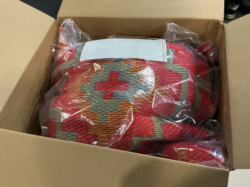 Condition photo showing New/Like New for fab habitat outdoor premium recycled plastic pillow - waterproof, fade resistant - vintage boho kilim - patio, porch, deck, balcony - lhasa - orange & violet - 20" x 20" 20" x 20" lhasa - orange & violet
